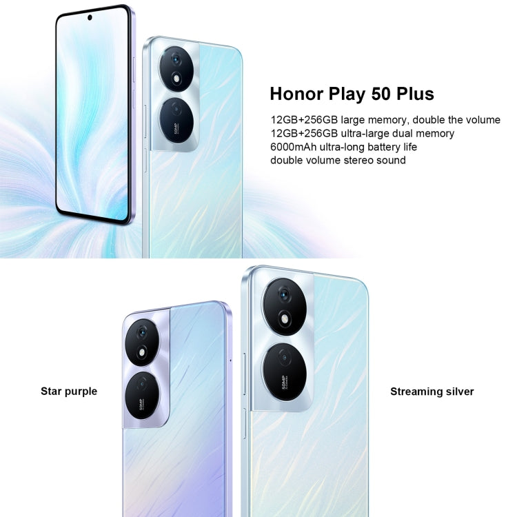 Honor Play 50 Plus, 12GB+256GB, 6.8 inch MagicOS 7.2 Dimensity 6020 Octa Core up to 2.2GHz, Network: 5G, OTG, Not Support Google Play(Purple)