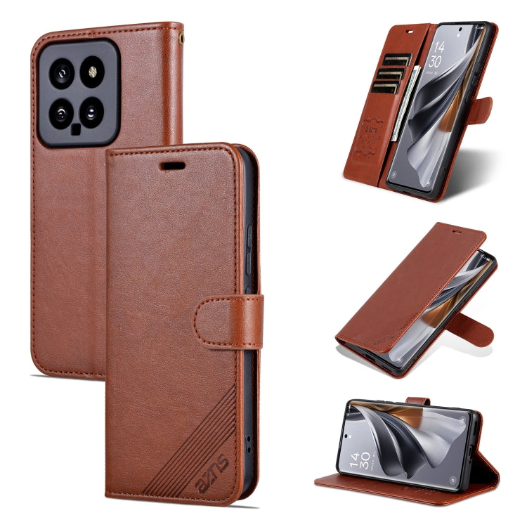 Pour Xiaomi 14 Étui de téléphone en cuir à rabat texturé en peau de mouton AZNS (Marron)