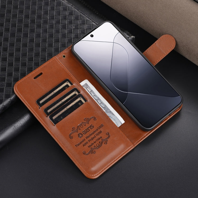 Pour Xiaomi 14 Étui de téléphone en cuir à rabat texturé en peau de mouton AZNS (Marron)