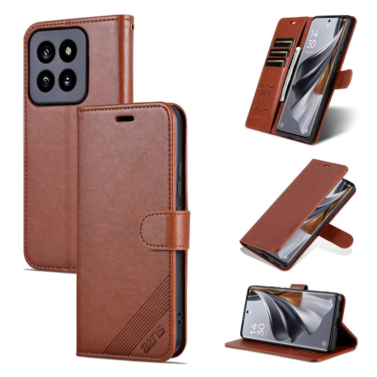 Pour Xiaomi 14 Pro AZNS Étui de téléphone en cuir à rabat texture peau de mouton (Marron)