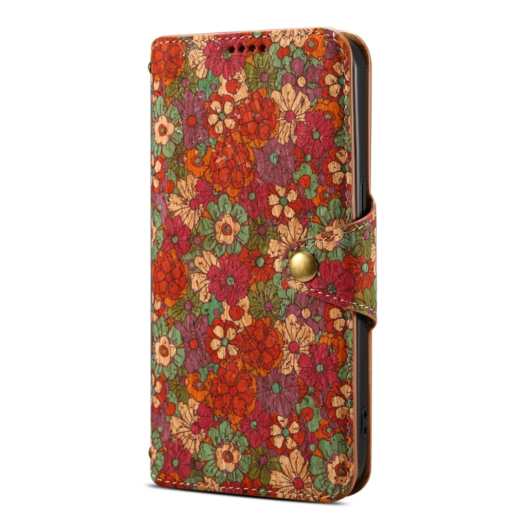 Pour iPhone 16 Denior Flower Language Series Étui de téléphone en cuir avec bord huilé en liège (Été)