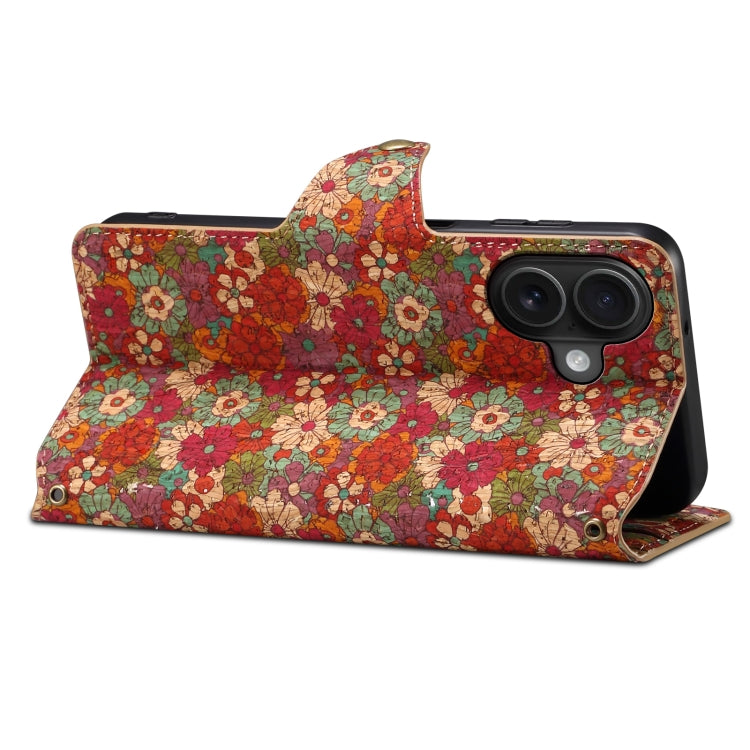 Pour iPhone 16 Denior Flower Language Series Étui de téléphone en cuir avec bord huilé en liège (Été)