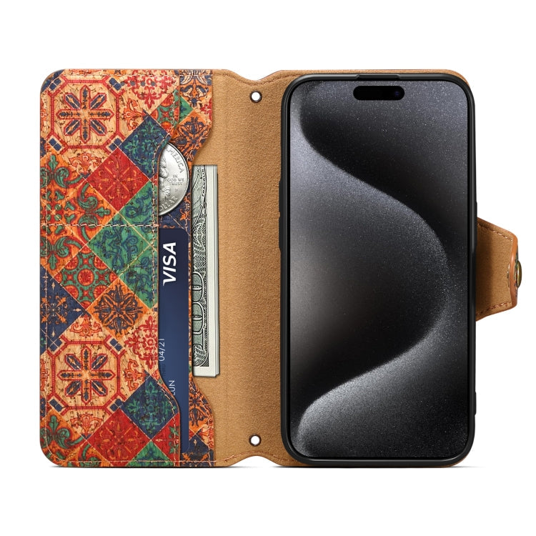 For iPhone 16 Plus Denior Flower Language Series Cork Fabric Oil Edge Leather Phone Case(Winter)