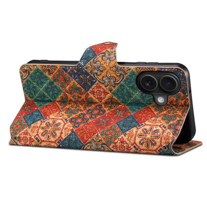 For iPhone 16 Plus Denior Flower Language Series Cork Fabric Oil Edge Leather Phone Case(Winter)