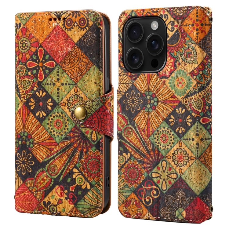 Pour iPhone 16 Pro Max Série Language des Fleurs Denior Étui de Téléphone en Cuir à Bord Huilé en Tissu de Liège (Automne)