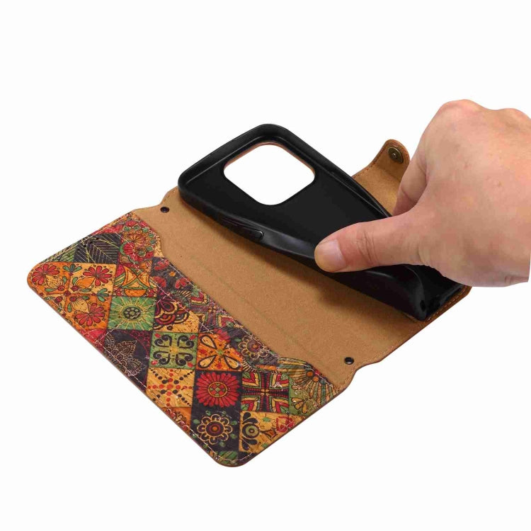 For iPhone 16 Plus Denior Flower Language Series Cork Fabric Oil Edge Leather Phone Case(Winter)