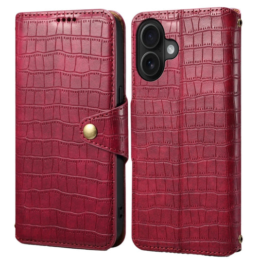 Pour iPhone 16 Étui de téléphone en cuir avec texture crocodile et bord huilé (rouge rose)
