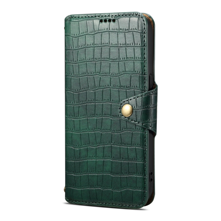 For iPhone 16 Denior Crocodile Texture Oil Edge Leather Phone Case(Green)