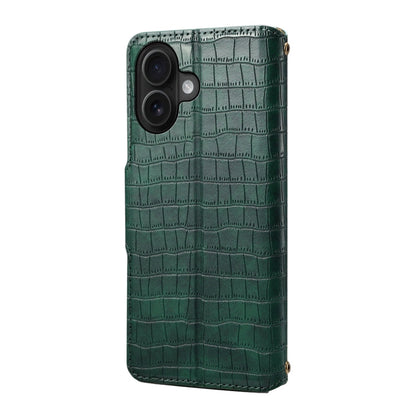 For iPhone 16 Denior Crocodile Texture Oil Edge Leather Phone Case(Green)