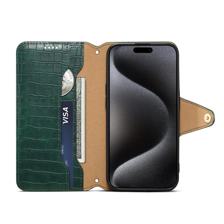 For iPhone 16 Denior Crocodile Texture Oil Edge Leather Phone Case(Green)