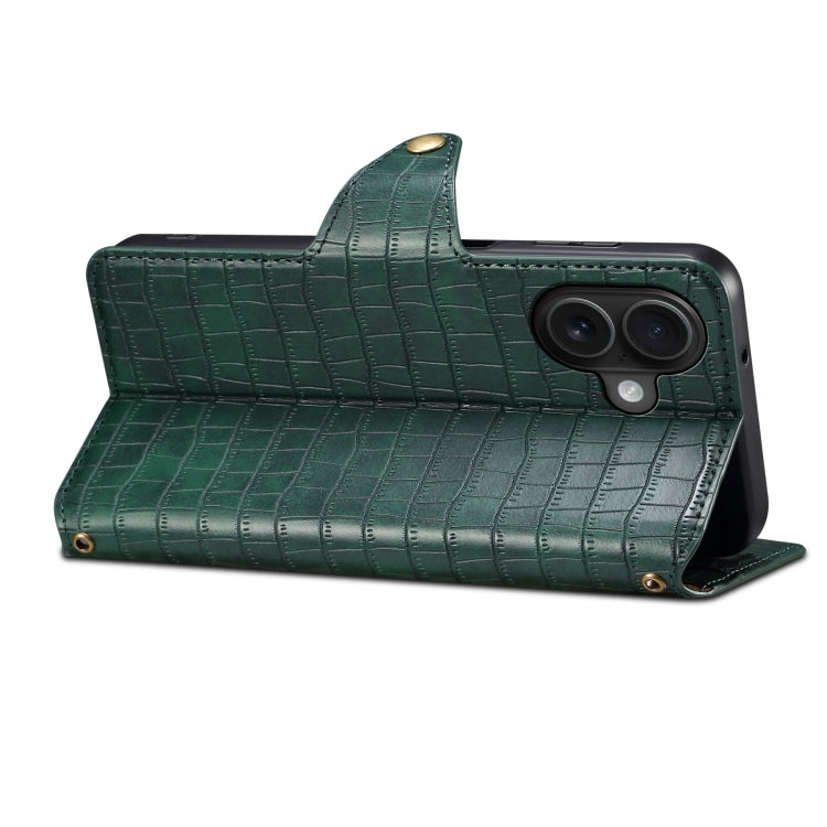 For iPhone 16 Denior Crocodile Texture Oil Edge Leather Phone Case(Green)