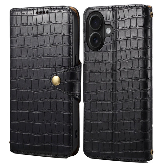 Pour iPhone 16 Étui de téléphone en cuir avec texture crocodile Denior (Noir)