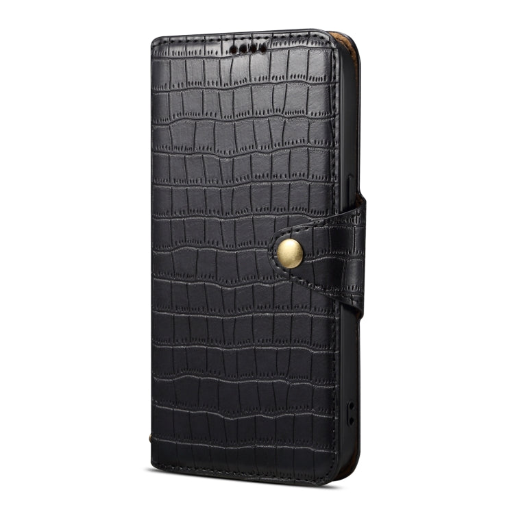 For iPhone 16 Denior Crocodile Texture Oil Edge Leather Phone Case(Black)