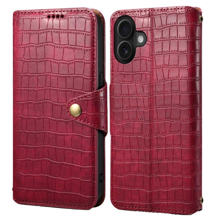 For iPhone 16 Plus Denior Crocodile Texture Oil Edge Leather Phone Case(Rose Red)