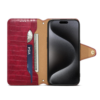 For iPhone 16 Plus Denior Crocodile Texture Oil Edge Leather Phone Case(Rose Red)