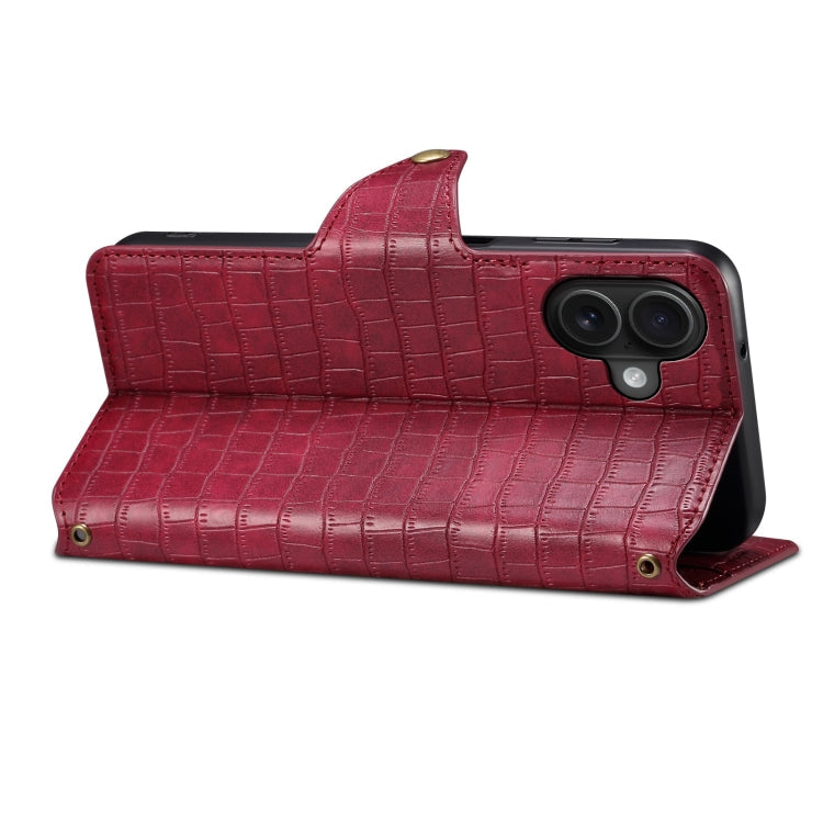 For iPhone 16 Plus Denior Crocodile Texture Oil Edge Leather Phone Case(Rose Red)