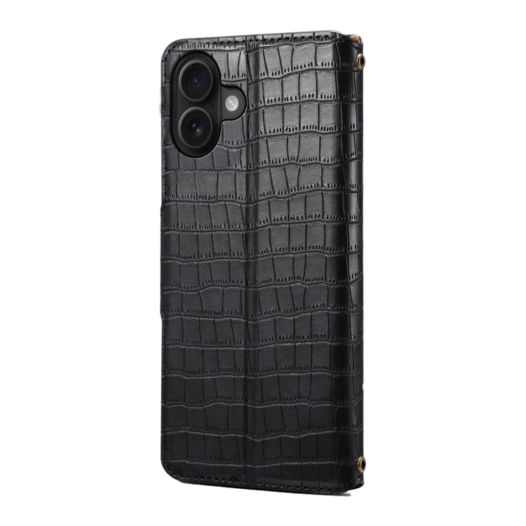 For iPhone 16 Plus Denior Crocodile Texture Oil Edge Leather Phone Case(Black)