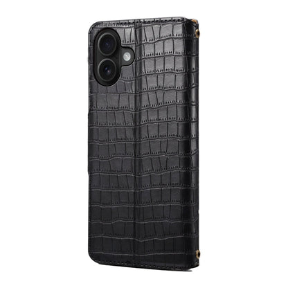 For iPhone 16 Plus Denior Crocodile Texture Oil Edge Leather Phone Case(Black)