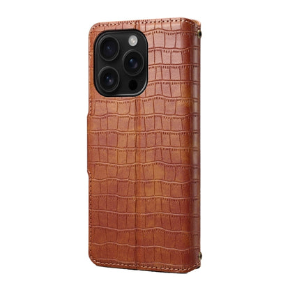 For iPhone 16 Pro Denior Crocodile Texture Oil Edge Leather Phone Case(Brown)