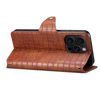 For iPhone 16 Pro Denior Crocodile Texture Oil Edge Leather Phone Case(Brown)
