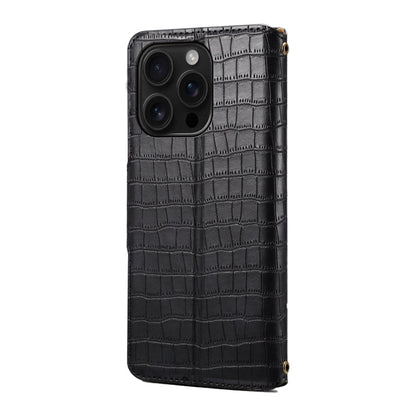 For iPhone 16 Pro Denior Crocodile Texture Oil Edge Leather Phone Case(Black)