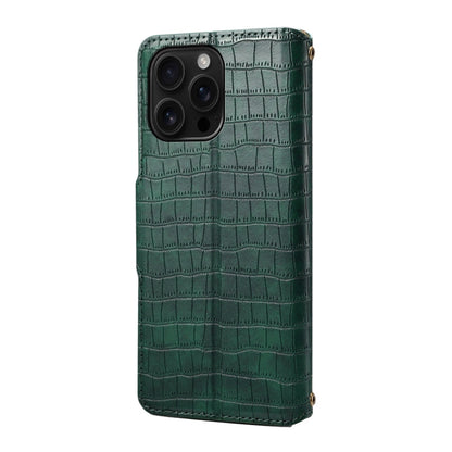 For iPhone 16 Pro Max Denior Crocodile Texture Oil Edge Leather Phone Case(Green)