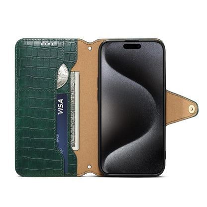 For iPhone 16 Pro Max Denior Crocodile Texture Oil Edge Leather Phone Case(Green)