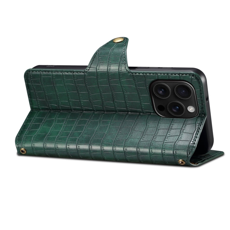 For iPhone 16 Pro Max Denior Crocodile Texture Oil Edge Leather Phone Case(Green)