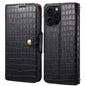 Pour iPhone 16 Pro Max Denior Crocodile Texture Huile Bord Étui de Téléphone en Cuir (Noir)