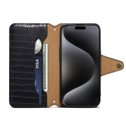 Pour iPhone 16 Pro Max Denior Crocodile Texture Huile Bord Étui de Téléphone en Cuir (Noir)