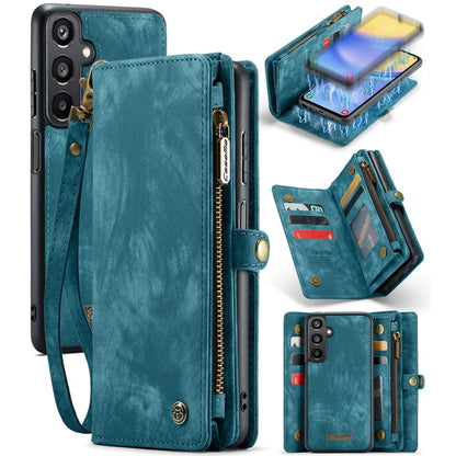 For Samsung Galaxy A15 5G CaseMe 008 Multifunctional Zipper Wallet Leather Phone Case with Lanyard(Blue)