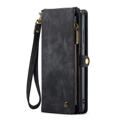 Pour Samsung Galaxy A25 4G Coque portefeuille en cuir multifonctionnel CaseMe 008 avec fermeture éclair et cordon (Noir)