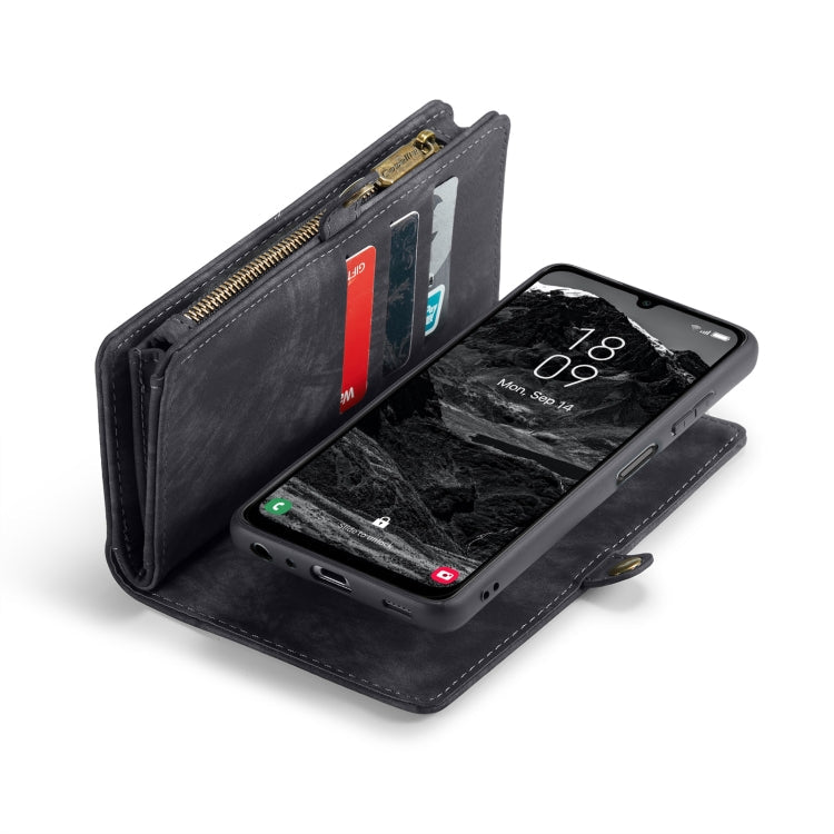 Pour Samsung Galaxy A25 4G Coque portefeuille en cuir multifonctionnel CaseMe 008 avec fermeture éclair et cordon (Noir)