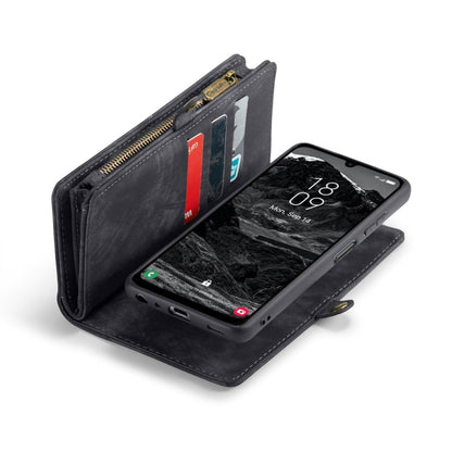 Pour Samsung Galaxy A25 4G Coque portefeuille en cuir multifonctionnel CaseMe 008 avec fermeture éclair et cordon (Noir)