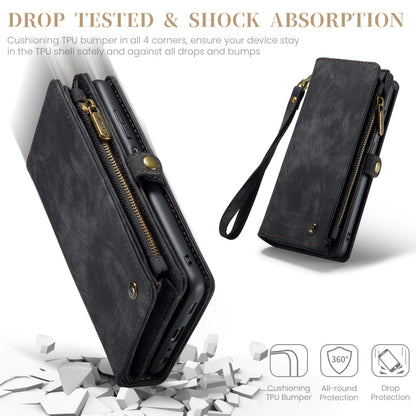 Pour Samsung Galaxy A25 4G Coque portefeuille en cuir multifonctionnel CaseMe 008 avec fermeture éclair et cordon (Noir)