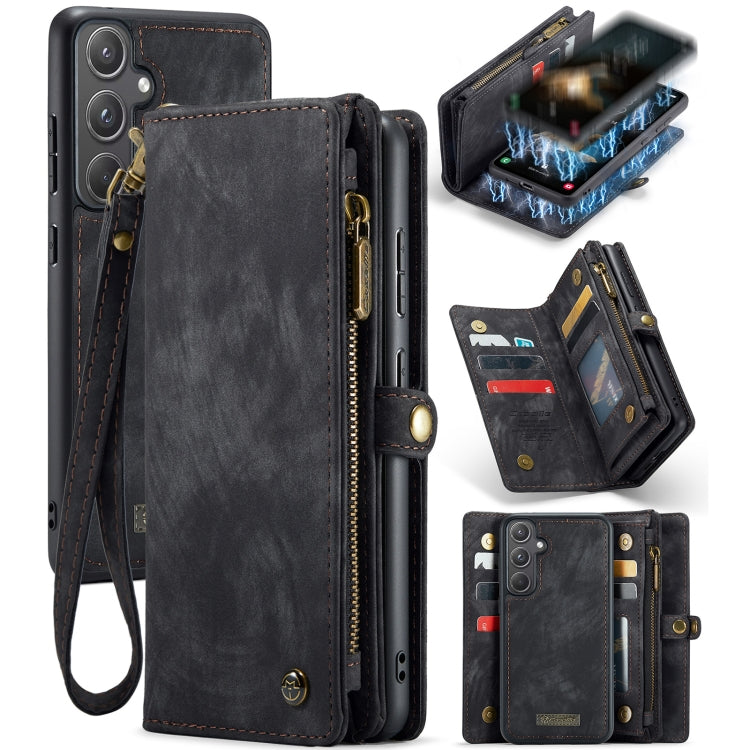 For Samsung Galaxy A55 5G CaseMe 008 Multifunctional Zipper Wallet Leather Phone Case with Lanyard(Black)