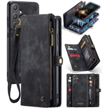 For Samsung Galaxy A55 5G CaseMe 008 Multifunctional Zipper Wallet Leather Phone Case with Lanyard(Black)