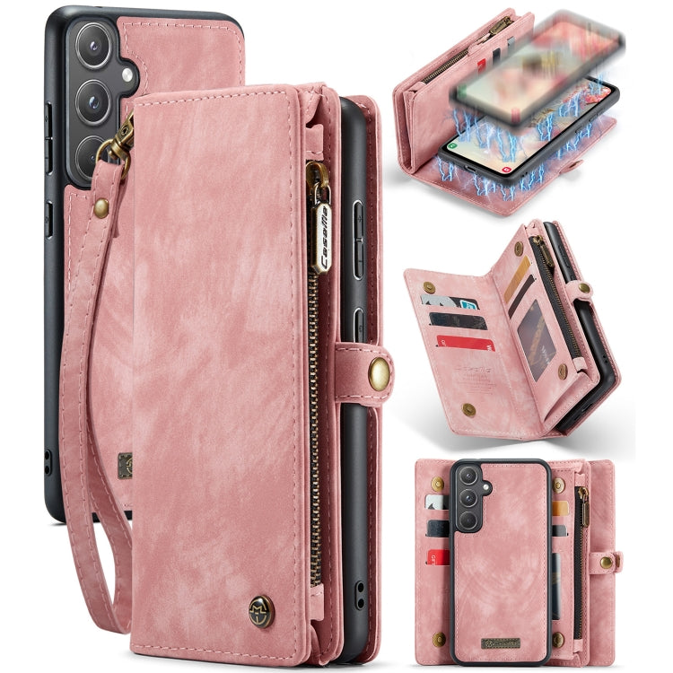 Pour Samsung Galaxy A55 5G Étui de téléphone en cuir multifonctionnel avec fermeture éclair et dragonne CaseMe 008 (rose)