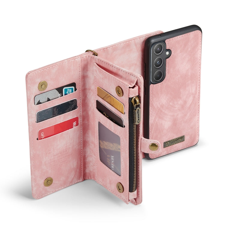 Pour Samsung Galaxy A55 5G Étui de téléphone en cuir multifonctionnel avec fermeture éclair et dragonne CaseMe 008 (rose)