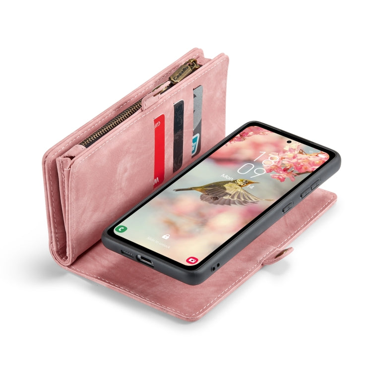 Pour Samsung Galaxy A55 5G Étui de téléphone en cuir multifonctionnel avec fermeture éclair et dragonne CaseMe 008 (rose)
