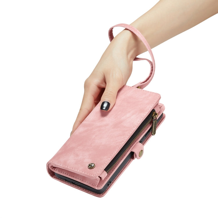 Pour Samsung Galaxy A55 5G Étui de téléphone en cuir multifonctionnel avec fermeture éclair et dragonne CaseMe 008 (rose)