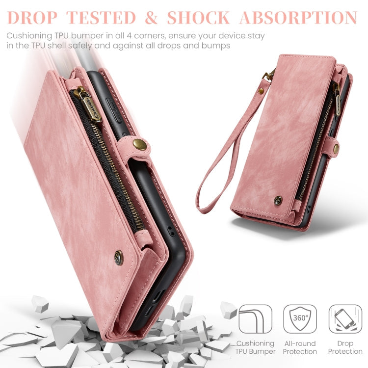 Pour Samsung Galaxy A55 5G Étui de téléphone en cuir multifonctionnel avec fermeture éclair et dragonne CaseMe 008 (rose)