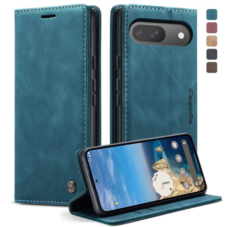 Pour Google Pixel 10 / 10 Pro / 9 Étui portefeuille multifonctionnel en cuir avec rabat horizontal CaseMe 013 (bleu)