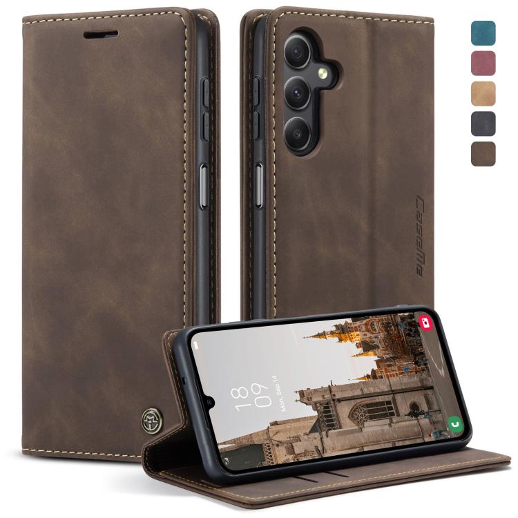 Pour Samsung Galaxy A15 5G Étui de téléphone en cuir à rabat horizontal multifonctionnel CaseMe 013 (café)