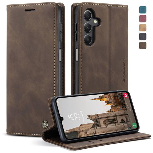 Pour Samsung Galaxy A15 5G Étui de téléphone en cuir à rabat horizontal multifonctionnel CaseMe 013 (café)