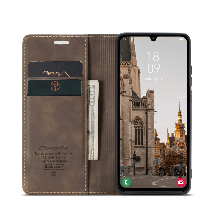 Pour Samsung Galaxy A15 5G Étui de téléphone en cuir à rabat horizontal multifonctionnel CaseMe 013 (café)