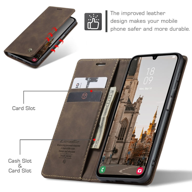Pour Samsung Galaxy A15 5G Étui de téléphone en cuir à rabat horizontal multifonctionnel CaseMe 013 (café)