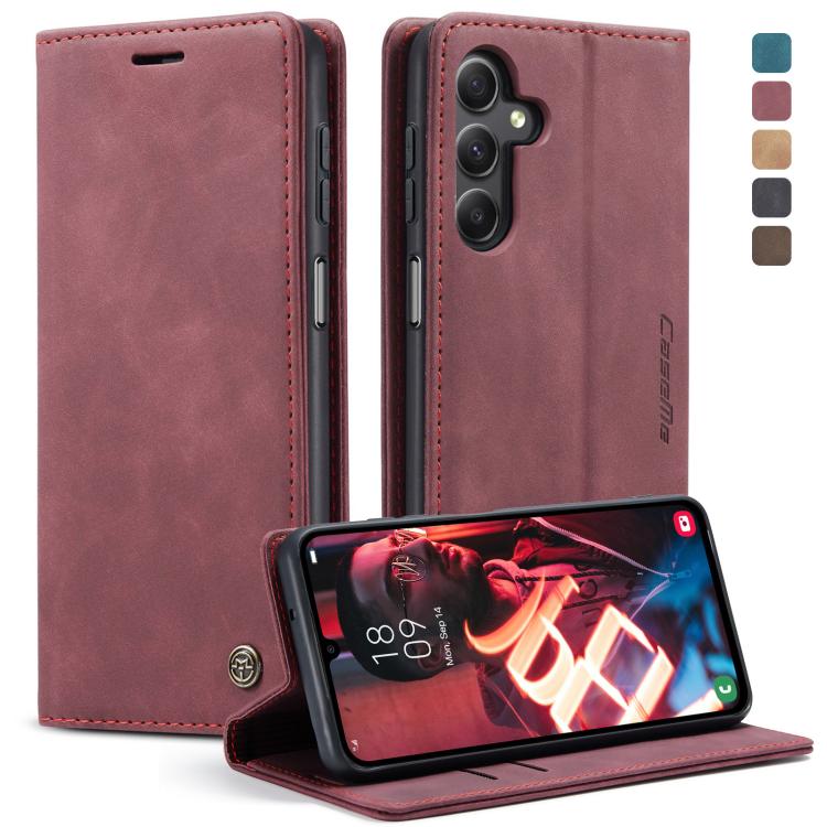 For Samsung Galaxy A15 5G CaseMe 013 Multifunctional Horizontal Flip Leather Phone Case(Wine Red)