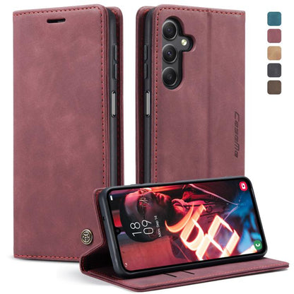 For Samsung Galaxy A15 5G CaseMe 013 Multifunctional Horizontal Flip Leather Phone Case(Wine Red)