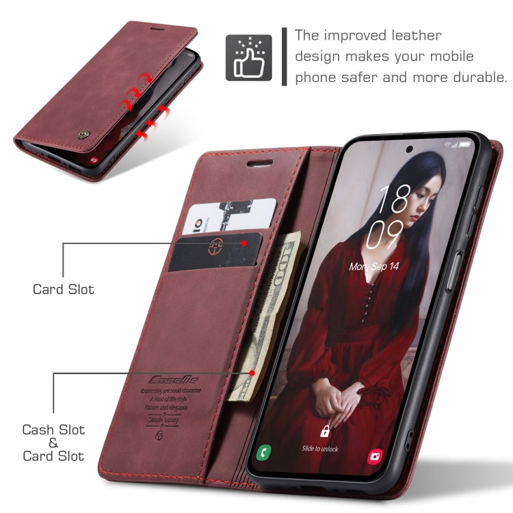 Pour Samsung Galaxy A35 5G Étui de téléphone en cuir à rabat horizontal multifonctionnel CaseMe 013 (Rouge Vin)